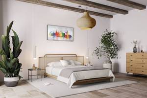 Tableau peint Hanover Skyline Silhouette Gris - Bois massif - Textile - 120 x 60 x 4 cm