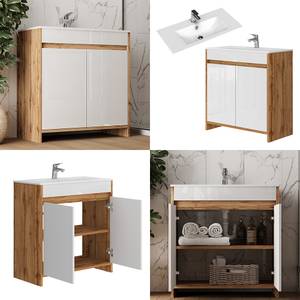 Waschbeckenunterschrank Lemgo 49838 Braun - Weiß - Holzwerkstoff - 80 x 82 x 40 cm