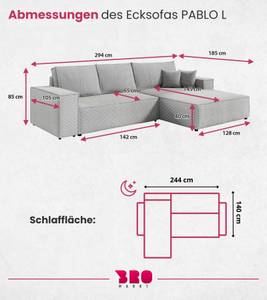 Ecksofa PABLO Beige - Ecke davorstehend links - Ottomane davorstehend links