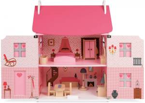 Mademoiselle Puppenhaus Pink - Massivholz - 30 x 54 x 41 cm