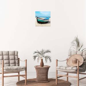 Tableau mural barque bleue 30 x 30 cm