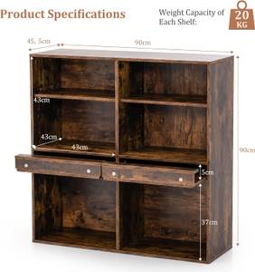 Bibliothèque CB10440CF Marron - Bois manufacturé - 90 x 30 x 90 cm