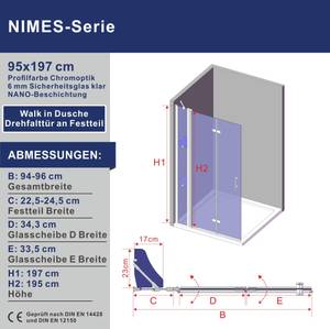 Falttür Duschtür mit Festteil Breite: 95 cm