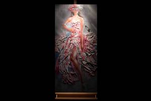 Tableau peint Summer on the Skin Rose foncé - Blanc - Bois massif - Textile - 60 x 120 x 4 cm