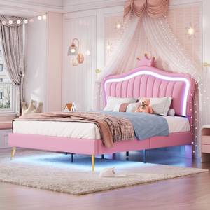 Polster-Kinderbett Aether Ⅳ Pink - Holzwerkstoff - Metall - Massivholz - Kunstleder - 152 x 122 x 203 cm