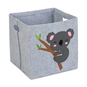 Panier rangement en feutre motif animal Gris - Rose foncé - Textile - 34 x 33 x 32 cm