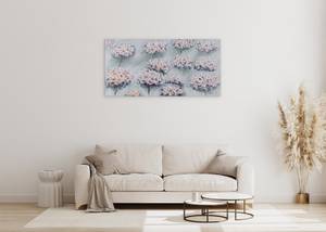 Tableau peint à la main Like on Clouds Bleu - Gris - Bois massif - Textile - 120 x 60 x 4 cm