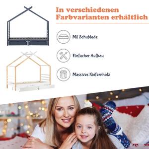 Hausbett Kinderbett Thalassas Ⅴ Braun - Weiß - Holzwerkstoff - Metall - Massivholz - Holzart/Dekor - 96 x 183 x 210 cm