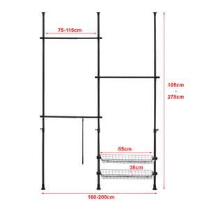 Teleskopgarderobe Kemi Schwarz - Metall - 200 x 278 x 5 cm