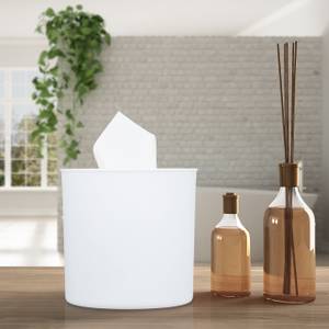 Kosmetiktuchbox mit Deckel Braun - Weiß - Bambus - Kunststoff - 14 x 13 x 14 cm