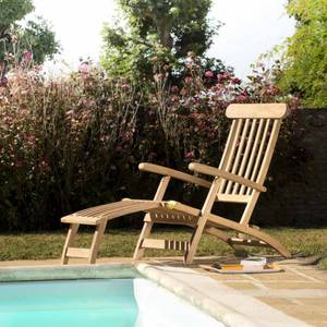 Chaise longue de jardin en teck Marron - Bois massif - Bois/Imitation - 148 x 98 x 58 cm