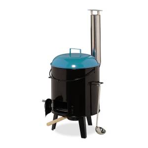 Four à goulash avec grille de barbecue Noir - Argenté - Turquoise - Bois manufacturé - Métal - 48 x 90 x 69 cm