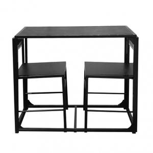 Pack 1 table 2 chaises bois pieds métal Noir - Bois manufacturé - 90 x 76 x 45 cm