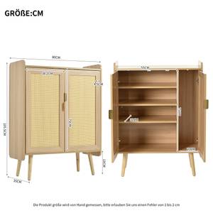 Sideboard Kommode Coeus Ⅲ Braun - Holzwerkstoff - Metall - Polyrattan - Massivholz - Holzart/Dekor - 35 x 106 x 80 cm