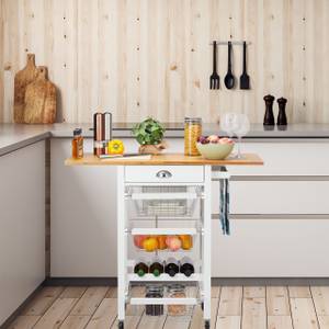 Küchenwagen mit klappbarer Arbeitsplatte Braun - Silber - Weiß - Bambus - Holzwerkstoff - Metall - 60 x 89 x 49 cm