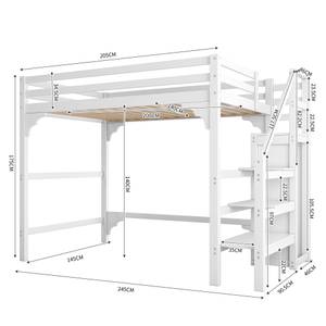 Hochbett Levin Weiß - Holzwerkstoff - Massivholz - 145 x 175 x 245 cm