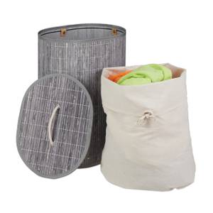 Bambus Wäschekorb oval Cremeweiß - Grau