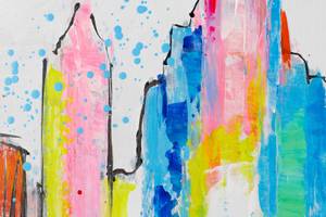 Bild gemalt Brussels Skyline Silhouette Grau - Massivholz - Textil - 120 x 60 x 4 cm