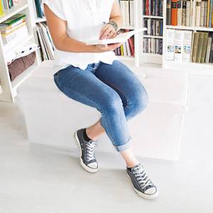 Tabouret pliant similicuir pouf pliable Blanc