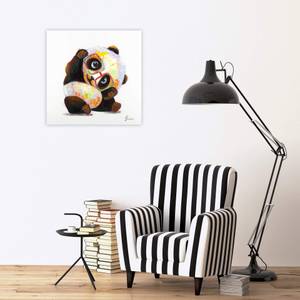 Tableau peint à la main Panda Hipster Bois massif - Textile - 60 x 60 x 4 cm