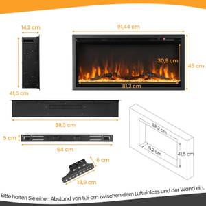 Elektrokamin mit Touchscreen +8H Timer Schwarz - Metall - 14 x 45 x 92 cm