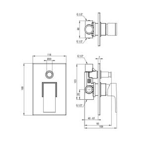 Duscharmatur Unterputz verchromt Silber - Metall - 22 x 19 x 12 cm