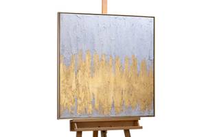 Gerahmtes Acrylbild Gleaming Hope Beige - Gold - Massivholz - Textil - 80 x 80 x 4 cm