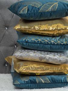 Kissen 2er Set CAMELLIA Gold - Silber - Textil - 45 x 12 x 45 cm