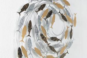 Wanddeko Metall Versammlung der Fische Schwarz - Gold - Metall - 78 x 89 x 5 cm