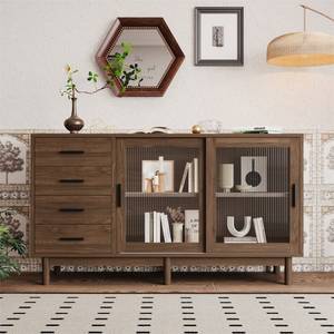 Sideboard Retrostil Ⅱ Braun - Holzwerkstoff - Holz teilmassiv - 40 x 76 x 140 cm