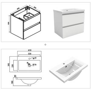 Waschtisch Set 224 Badmöbel Weiß - 60 x 39 cm