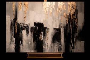 Acrylbild handgemalt Shooting Upwards Schwarz - Weiß - Massivholz - Textil - 120 x 80 x 4 cm