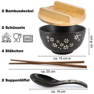 Ramen Schüssel (2er Set) Schwarz - Ton - Holzwerkstoff - 19 x 21 x 19 cm