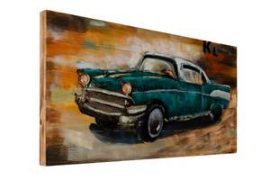 Wandbild 3D Nostalgic Journey Blau - Braun - Metall - Holz teilmassiv - 100 x 50 x 7 cm