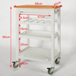 Servierwagen FKW16-WN Weiß - Holz teilmassiv - 58 x 90 x 40 cm