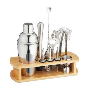 12-tlg. Cocktail Set mit Ständer Braun - Silber - Bambus - Metall - 29 x 27 x 11 cm