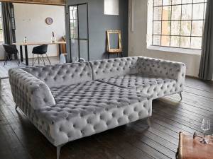 Ecksofa NARLA Chesterfield Velvet Silber - Textil - 279 x 71 x 190 cm