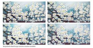 Tableau peint à la main Glamour en blanc Bleu - Blanc - Bois massif - Textile - 140 x 70 x 4 cm