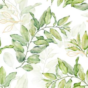 Papier Peint FEUILLES Aquarelle Nature Beige - Vert - Blanc - Papier - Textile - 53 x 1000 x 1000 cm