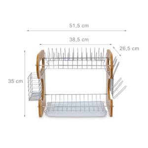 Abtropfgestell Bambus mit 2 Etagen Braun - Silber - Weiß - Bambus - Metall - 40 x 34 x 27 cm