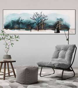 Bild handgemalt Ländliche Abendstille Blau - Massivholz - Textil - 150 x 50 x 4 cm