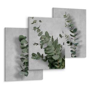 Set De Tableaux Feuilles Béton Nature 3D Gris - Vert - Textile - 90 x 40 x 40 cm