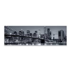 Panoramabild New York bei Nacht 3D Schwarz - Grau - Weiß - Textil - 145 x 45 x 45 cm