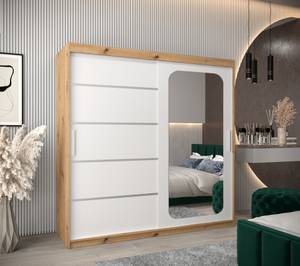 Armoire à portes coulissantes promo v2 Imitation chêne - Blanc - Largeur : 200 cm - 2 porte