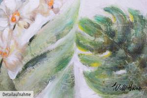 Tableau peint à la main Baron Tukan Vert - Blanc - Bois massif - Textile - 60 x 60 x 4 cm