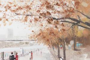 Acrylbild handgemalt Autumn Walk Blau - Massivholz - Textil - 120 x 60 x 4 cm