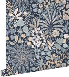 Tapete tropische Blätter und Blüten 7484 Blau - Naturfaser - Textil - 50 x 900 x 900 cm