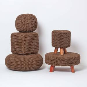 Großer Strickpouf 100% Baumwolle Braun