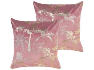 Coussin décoratif CARANDAY Doré - Rose foncé - Textile - 45 x 45 x 45 cm