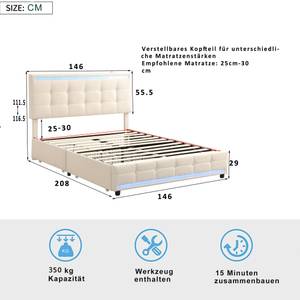 Hydraulisch-Polsterbett mit LED Nesoi Ⅴ Beige - Pinie Beige Dekor